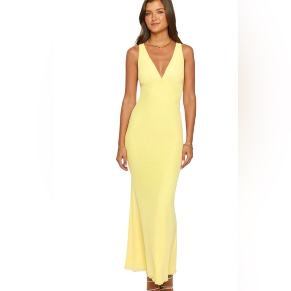 NWT Beginning Boutique sunflower pale Yellow Maxi mesh Dress backless size 4 - Picture 2 of 15